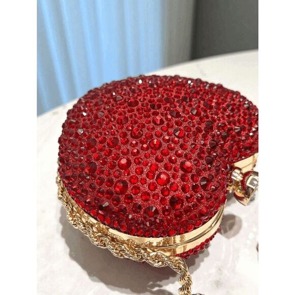 ❤️💎 Jeweled Sparkling Rhinestone Red Heart Shaped Chain Clutch Purse Bag NEW - Picture 7 of 16
